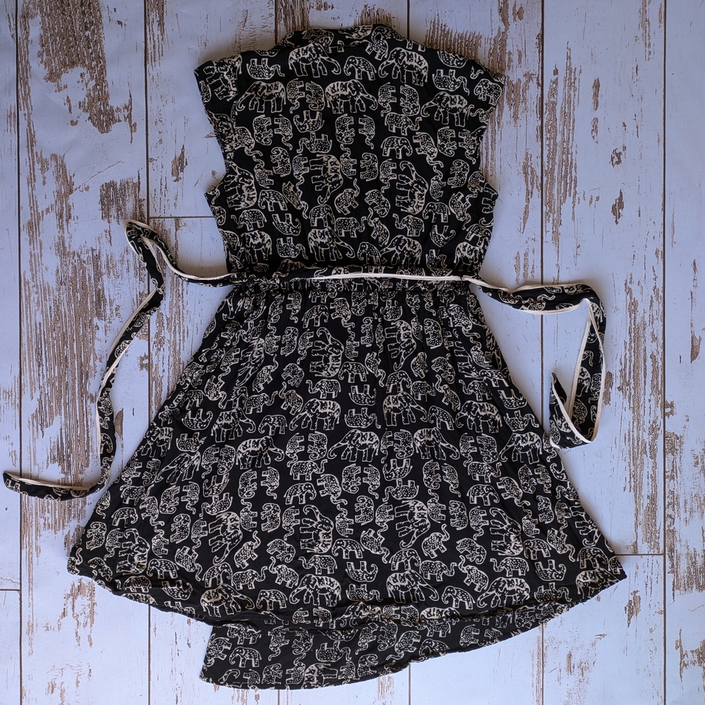 Anthropologie Maeve Black and Cream Elephant Patterned Midi Dress Size Medium - Picture 7 of 12